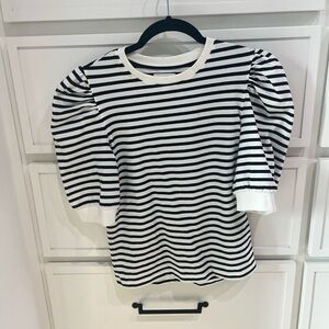 Black and White Striped Puff Sleeve Top
